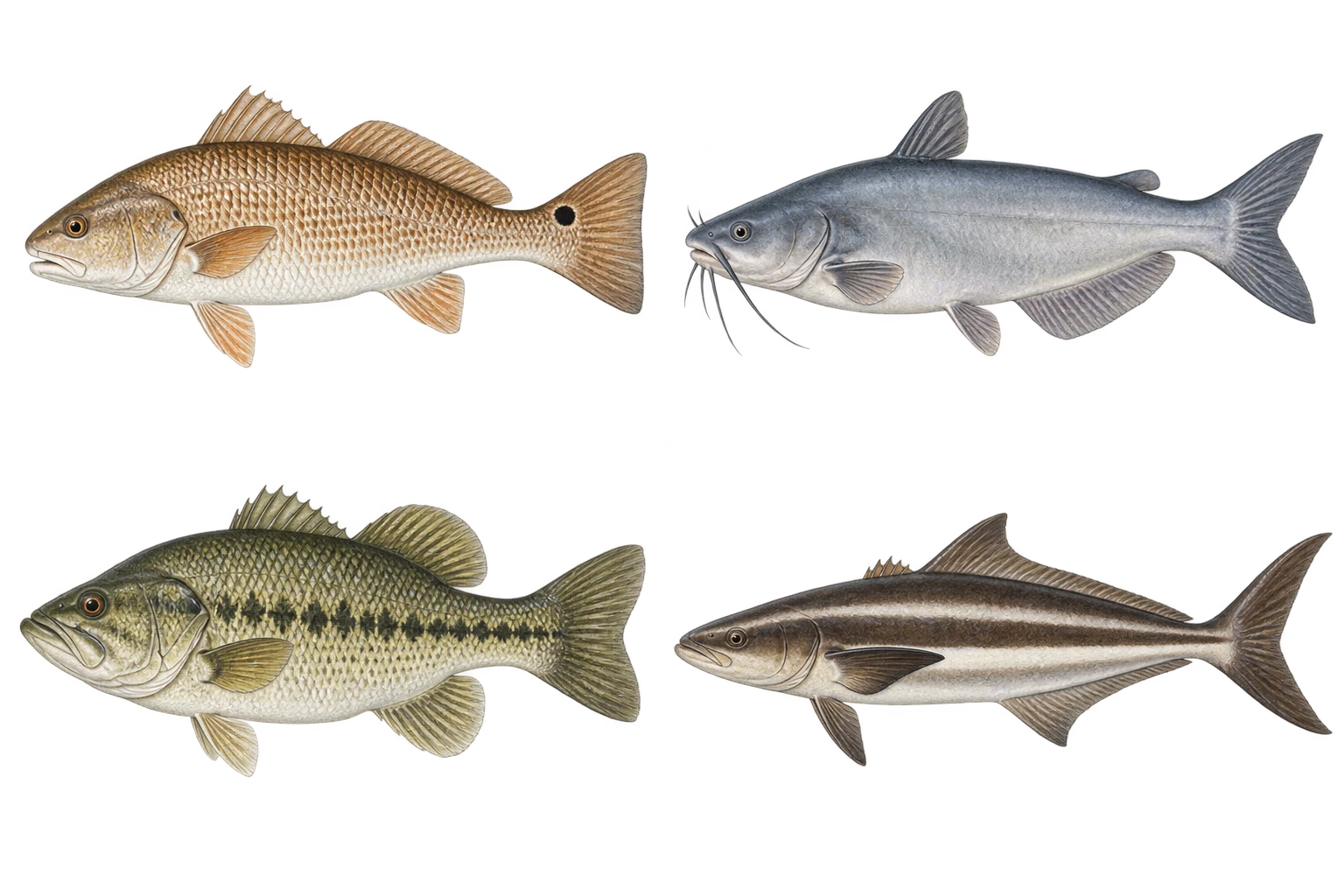 Red drum concept field-guide illustration