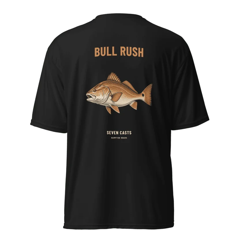 Bull Rush Performance Shirt in Black — Printful product mockup
