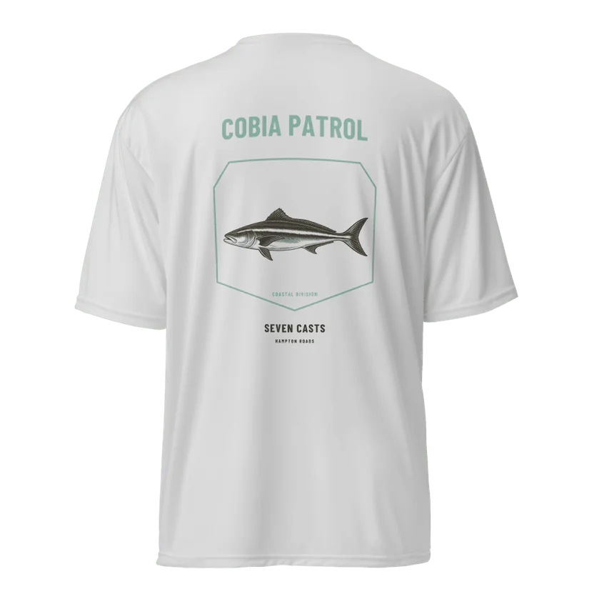 Cobia Patrol Performance Shirt in Silver — Printful product mockup