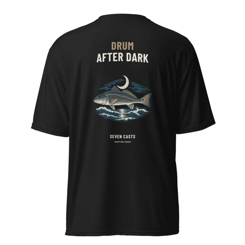 Drum After Dark Performance Shirt in Black — Printful product mockup