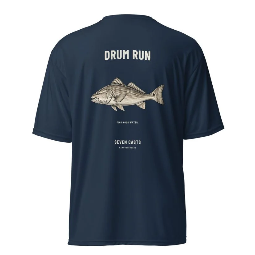 Drum Run Performance Shirt in Navy — Printful product mockup