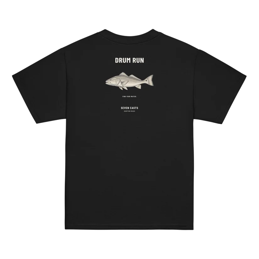 Seven Casts Drum Run Youth Tee — Printful product mockup